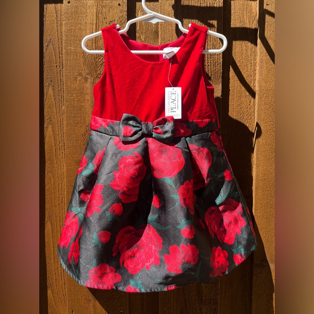 The Children’s Place Toddler Girls Floral Velour Party Dress Red Size 3T NWT